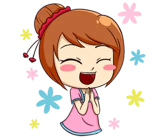 🤞 desenho animado, menina, bonito, sorriso, feliz, kawaii, personagem whatsapp sticker