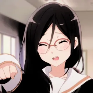 🍭 anime, girl, glasses, black hair, smiling, expression whatsapp sticker