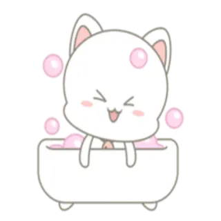 🛁 cat, bath, bubbles, cute, kawaii, sticker, cartoon telegram sticker