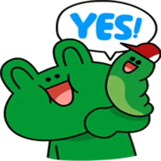 😄 YES! rana, sí, positivo, dibujos animados, feliz, aprobación whatsapp sticker