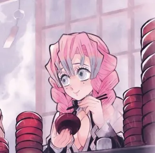 💋 Mitsuri Kanroji Demon Slayer anime, demon slayer, mitsuri kanroji, love pillar, pink hair, manga telegram sticker