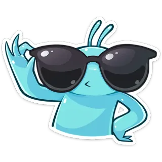 😎 Мультик, Инопланетянин, Солнцезащитные очки, Ок, Милый, Синий telegram sticker