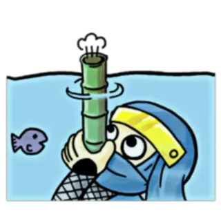 🌊 Ninja, Dessin animé, Poisson, Bambou, Furtif, Sous-marin telegram sticker