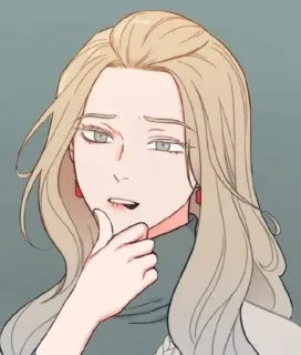 🥵 kobieta, kreskówka, ilustracja, portret, blond włosy, myślenie telegram sticker
