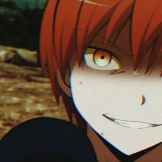 🎭 Karma Akabane Assassination Classroom аниме, манга, персонаж, рыжие волосы, улыбка, усмешка telegram sticker
