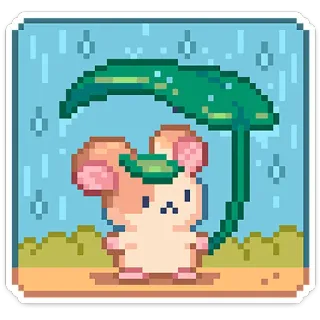 🐹 ネズミ, かわいい, ピクセルアート, カートゥーン, 動物, 雨, 自然, 葉 telegram sticker