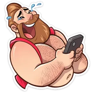 😂 homme, rire, téléphone, dessin animé, ours, poilu, torse whatsapp sticker
