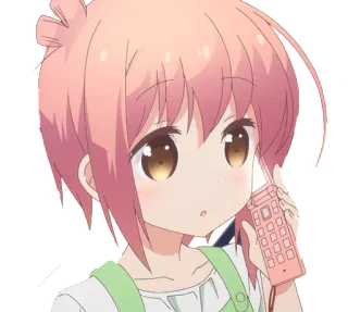 😊 anime, menina, cabelo rosa, telefone, ligando telegram sticker