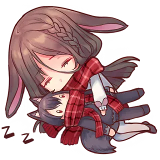 😔 Anime, Cartone animato, Animale, Carino, Assonnato, Sciarpa, Kawaii telegram sticker