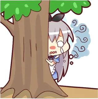 👀 Anime, Weinend, Verstecken, Baum, Traurig, Tränen, Kawaii telegram sticker