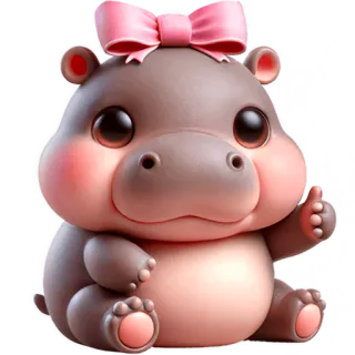 👍 hipopotam, zwierzę, słodki, kreskówka, ssak, różowa kokarda telegram sticker