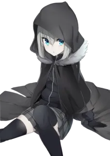 😶 Аниме, Девушка, Толстовка, Серые волосы, Голубые глаза, Юбка telegram sticker