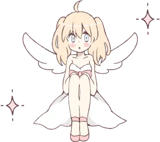 😯 anjo, fofo, asas, estilo anime, kawaii, brilhos telegram sticker
