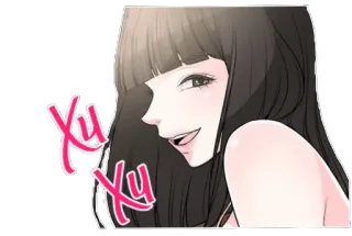 🙃 Xu Xu mulher, personagem, desenho animado, sorriso, olhos, cabelo telegram sticker