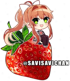 💚 Monika Doki Doki Literature Club! @SAVISA VICHAN chibi, anime, strawberry, fanart, cute, girl telegram sticker