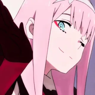🍝 Zero Two Darling in the Franxx Anime, Mädchen, pinke Haare, Lächeln, süß telegram sticker