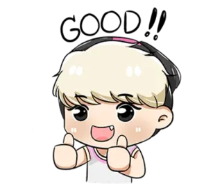 👍 Kreskówka, Kciuk w górę, Słodkie, Anime, Szczęśliwy, Pozytywne whatsapp sticker