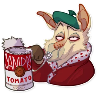 🤒 CAMDBE
TOMATO
SOUP anthropomorphic, rat, tomato soup, art, illustration, food, can telegram sticker