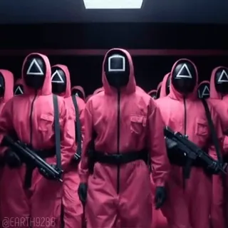 🫂 Squid Game Squid Game, masks, soldiers, firearms, tv show, Netflix, survival game telegram sticker