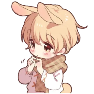 🥺 кролик, милый, шарф, аниме, каваий, мальчик telegram sticker