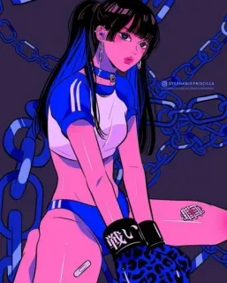 🍭 戦い anime, girl, sports, athletic, sweatshirt, chains, bandage telegram sticker