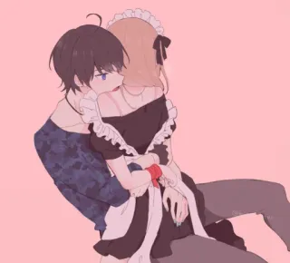 ❤️ anime, maid, couple, romance, hug telegram sticker
