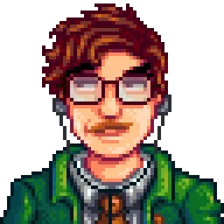 😏 Harvey Stardew Valley Pixel art, Videojuego, Doctor, Bigote, Gafas telegram sticker
