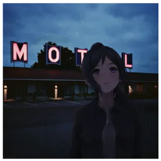 📘 MOTEL Motel, Anime, Nuit, Bâtiment, Panneau, Personne telegram sticker