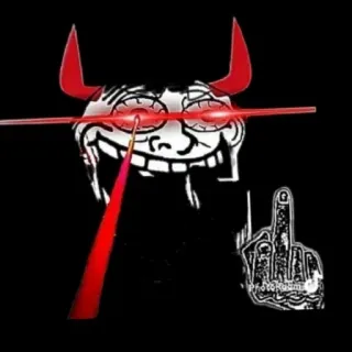 😂 Trollface, Middelvinger, Aanstootgevend, Duivel, rode ogen telegram sticker
