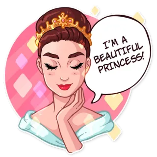 👑 I'M A BEAUTIFUL PRINCESS! princesa, bonita, coroa, mulher, menina, realeza, desenho animado whatsapp sticker