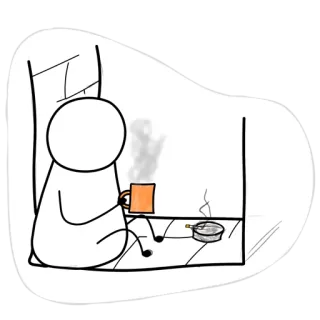 🤔 boneco palito, café, fumando, relaxamento, simples, rabisco whatsapp sticker