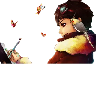😋 애니메이션, 소년, 그림, 새, 나비, 작가, 고글, 스케치 telegram sticker