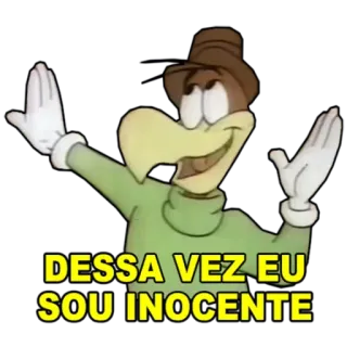 😇 DESSA VEZ EU SOU INOCENTE cartoon, innocent, bird, hat, text, portuguese telegram sticker