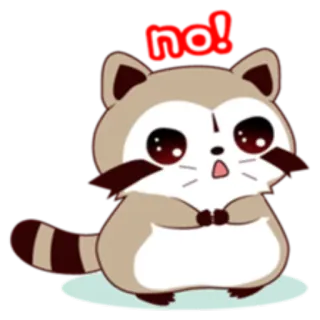 😔 No! mapache, lindo, animal, dibujos animados, pegatina whatsapp sticker