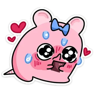 😍 การ์ตูน, น่ารัก, สีชมพู, คาวาอิ, โบว์, ความรัก, หัวใจ, เหงื่อ telegram sticker