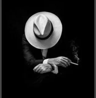 🚬 mann, rauchen, zigarette, hut, anzug, schatten, schwarzweiss, vintage whatsapp sticker