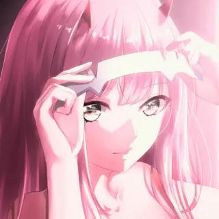 🍒 Zero Two Darling in the Franxx Anime, Mädchen, pinke Haare, Hörner telegram sticker