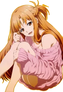 😄 Asuna Yuuki Sword Art Online anime, dibujos animados, chica, sonriendo, personaje, ficción telegram sticker