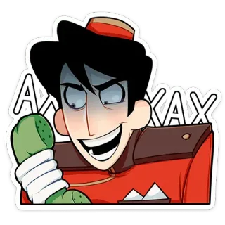 📞 ARARAGI anime, villain, man, grin, crazy, bellboy, red uniform, character telegram sticker