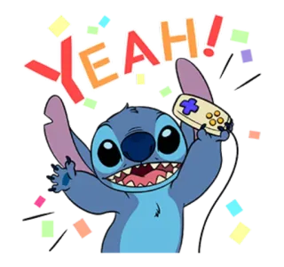 🎉 Stitch YEAH! lilo e stitch, alieno, felice, gioioso, videogioco, gaming telegram sticker