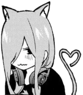 😖 Anime, Telinga kucing, Headphone, Manga, Imut, Ekor hati whatsapp sticker