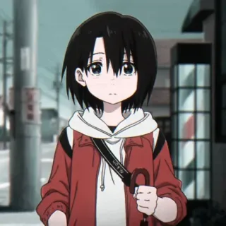 ◾ worn Anime, Meisje, Rode jas, Cartoon, Personage whatsapp sticker