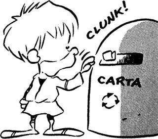 🚮 CLUNK! CARTA dibujo animado, reciclaje, papel, contenedor basura, niño telegram sticker
