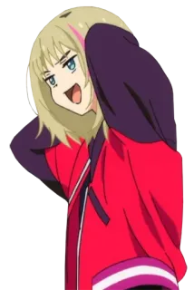😃 Anime Mädchen, Cartoon, Blonde Haare, Süß, Fröhlich, Rosa telegram sticker