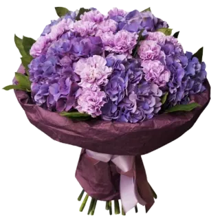 🌸 ช่อดอกไม้, ดอกไม้, ไฮเดรนเยีย, การจัดดอกไม้, ของขวัญ, สีม่วง, คาร์เนชั่น whatsapp sticker