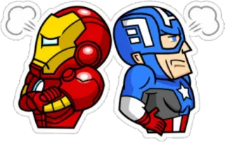 😬 Iron Man and Captain America Marvel, Super-heróis, Homem de Ferro, Capitão América, Desenho animado telegram sticker