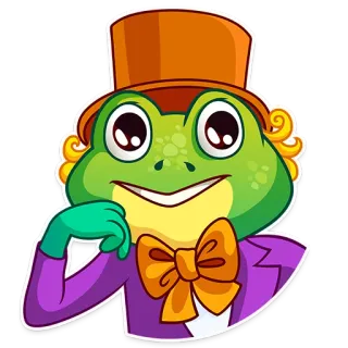 😁 frog, cartoon, character, animal, amphibian, hat, bow tie, top hat telegram sticker