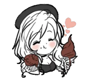 😋 kawaii, carino, anime, manga, chibi, cuori, dolce, muffin whatsapp sticker