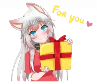🎁 For You chica anime, regalo, lindo, kawaii, presente, chica con orejas telegram sticker