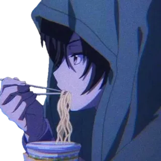 🍜 Anime, Essen, Nudeln, Charakter, Hoodie, Essstäbchen whatsapp sticker